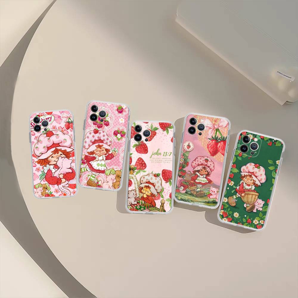 Animated S-Strawberry S-Shortcake TPU Silicone Case For IPhone 11 12 13 14 15 16 17 Pro Max Shockproof Clear Back Cover