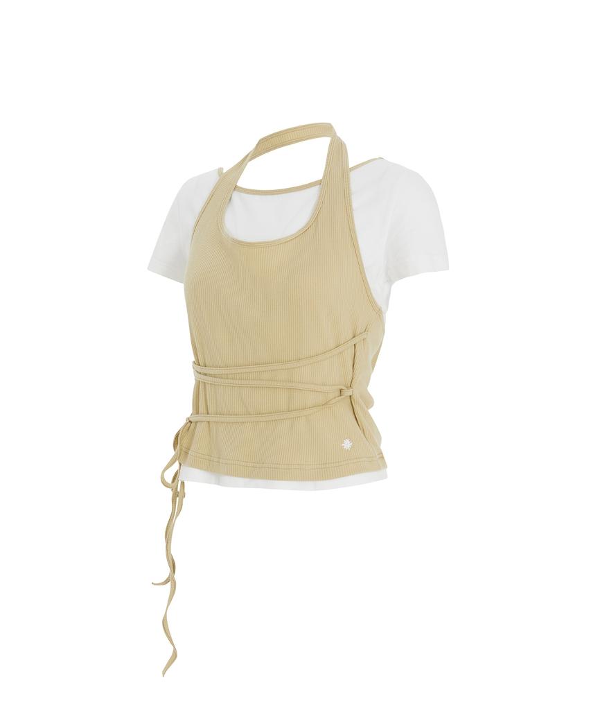 Sekeondeusolteu Strap Layered Ribbed Halter Neck T-Shirt (Yuja Salt)