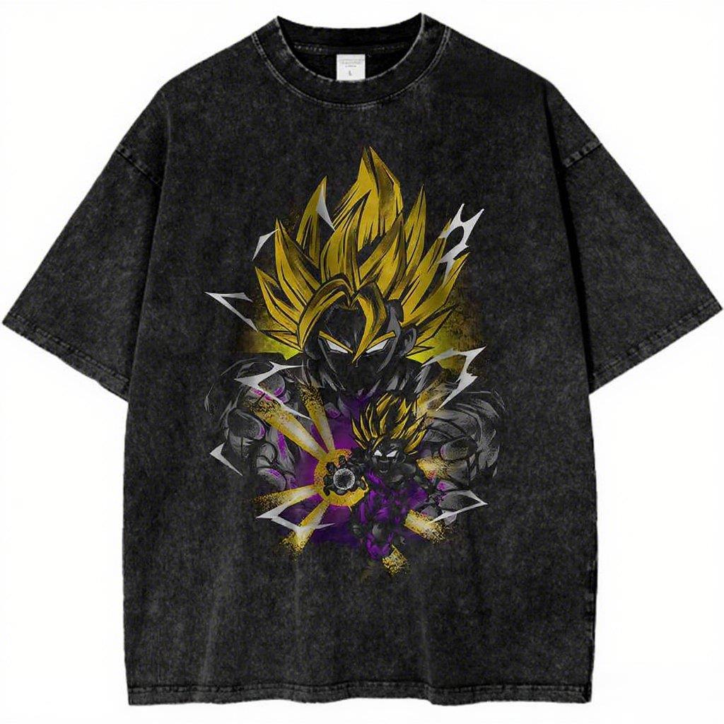 Dragon Ball Super Saiyan Gohan Printed Tshirt Mens and Womens Washed Tshirt High Quality Vintage Cotton Tshirt Tops