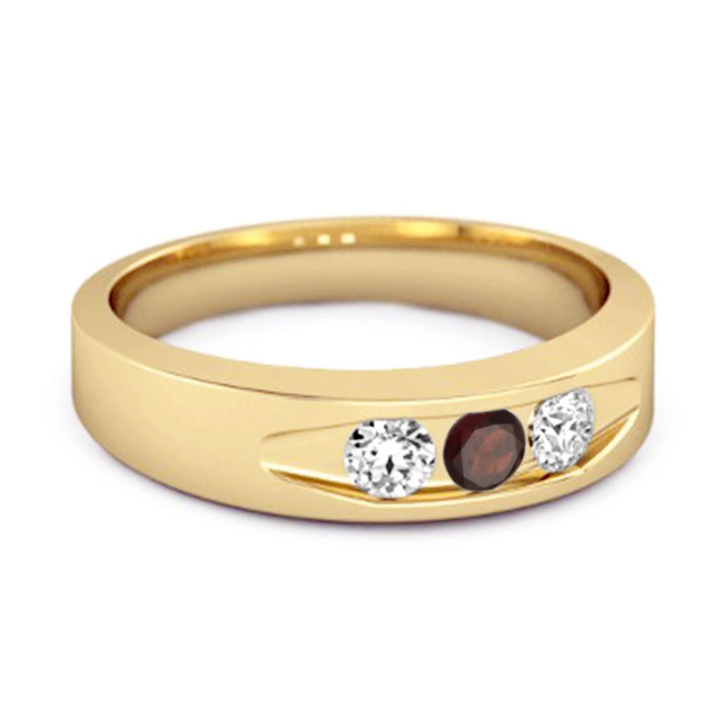 Garnet Three Stone Band Ring - 925 Sterling Silver Gold Vermeil
