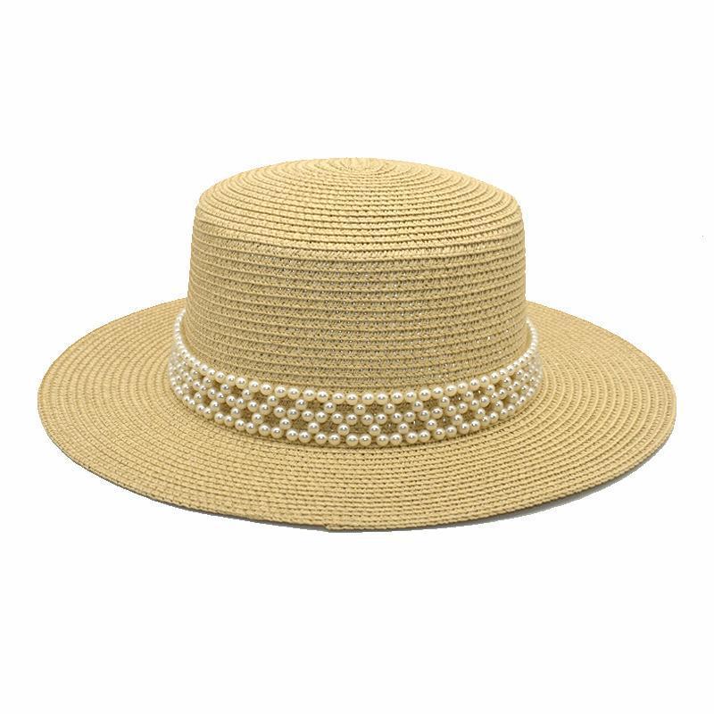 French hat summer new pearl flat top hat women's casual sun hat princess top hat trend