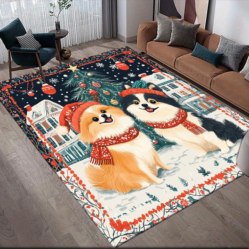 Weihnachtshund Heim Sofa Dekoration für Wohnzimmer & Schlafzimmer, Rutschfeste Spiel Flannel Bodenmatte für Spielzimmer