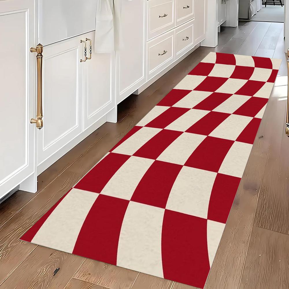 

Modern Optical Illusion Runner Rug Geometric Checkered Pattern Carpet Soft Non-Slip Hallway Mat for Living Room Bedroom Entryway 40X120CM