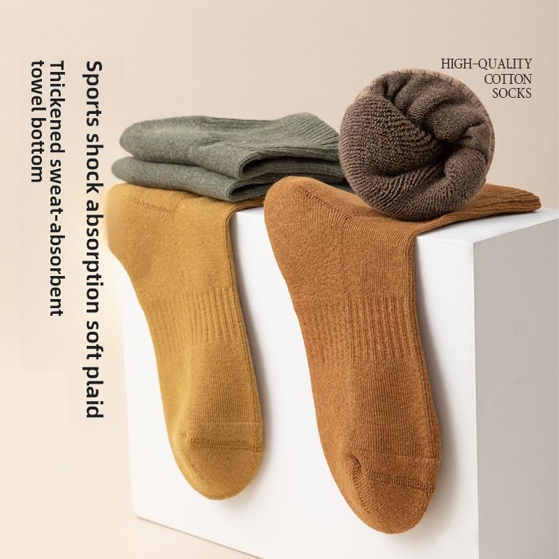 5 Pairs of Female Autumn and Winter Thick Wool Ring Cotton Warm Pure Color Boneless Sports Sweat Absorbent Tube Socks