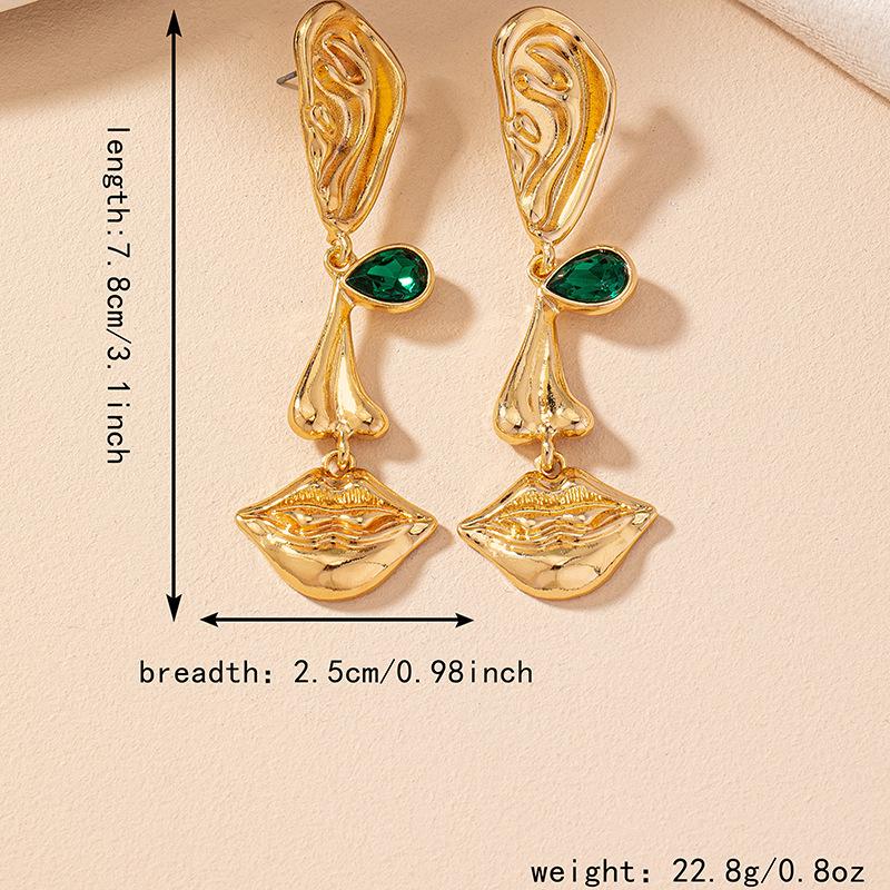 Retro Metal Face Earrings: Unique Design, Bold Style, Exaggerated Look for Women.