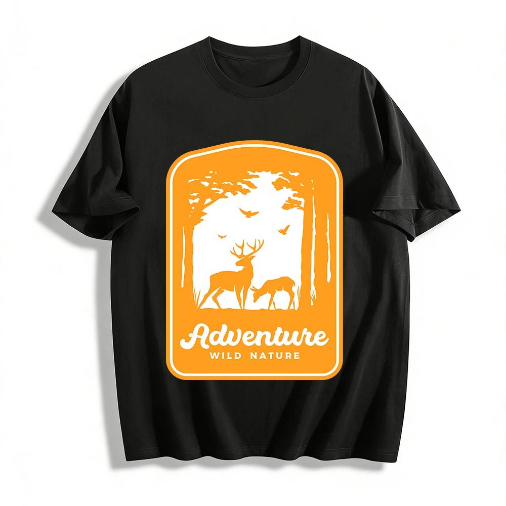 Wild Nature Adventure Forest Deer Print Casual Tee Pure cotton T-shirt XXS