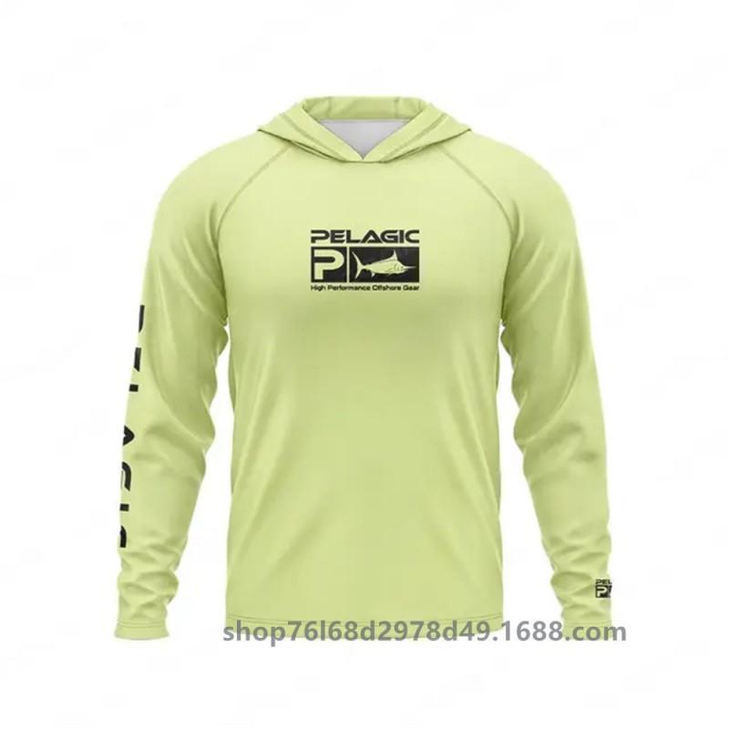 Mens UPF 50 Quick-Dry Fishing Shirt With Hood Long Sleeve Sun Protection Top Outdoor Angling Wear