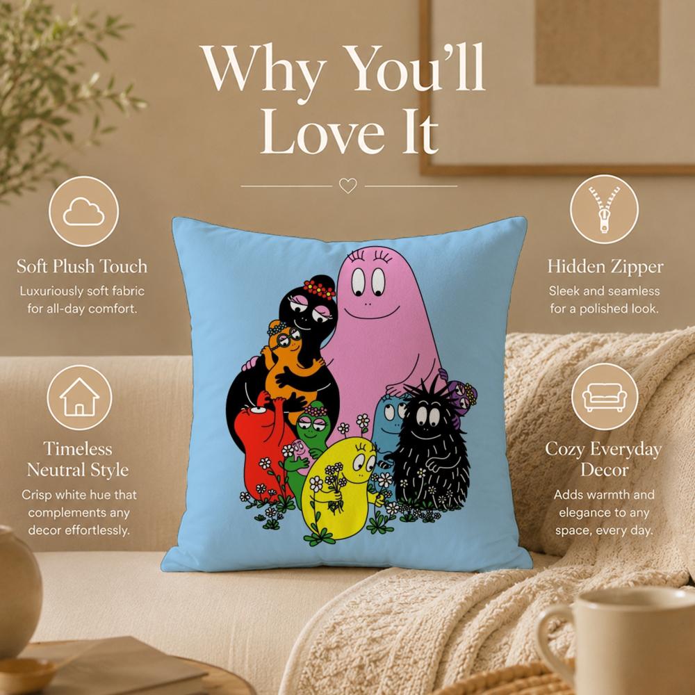Cartoon B-BarbapapaS Cushion Cover Double-Sided Printed Pillow Cover Hypoallergenic Dust-Mite Proof