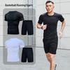 Men's Quick-Dry Compression Sports Set: Short Sleeve Shirt & Shorts for Running and Fitness.