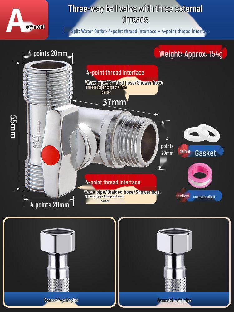 Copper 3-Way Angle Valve: Dual-Outlet Washing Machine Splitter with Switch
