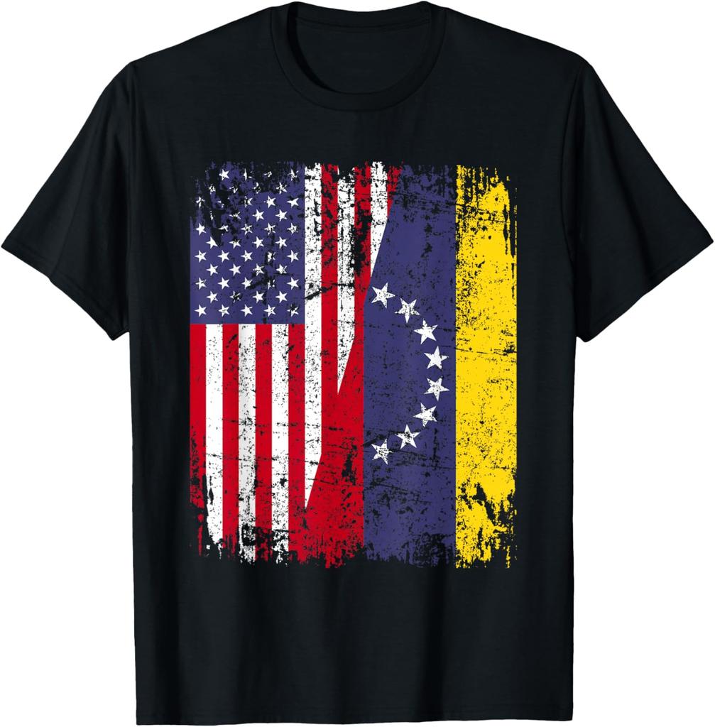 Venezuelan Roots Half American Flag Cotton TShirt Summer Casual Patriotic Gift Lightweight Breathable Trendy for Unisex WOMEN