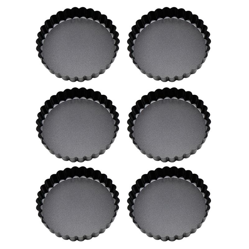 

6шт съемное дно противень для тарталеток антипригарное покрытие углеродистая сталь черный противень для киша для кухни