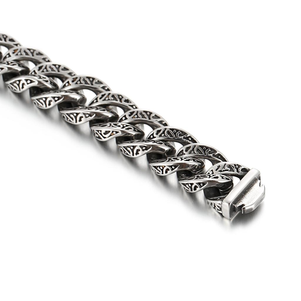 Vintage Sculpture Cuban Cuff Bracelet Stainless Steel Custom Charms Curb Link Chain Men Bracelets