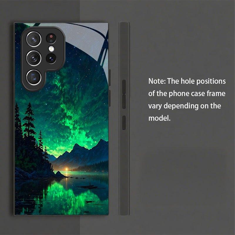 Green Aurora Pattern Tempered Glass Phone Case for Samsung Galaxy S26 S25 S24 S23 S22 S20 fe plus Ultra Anti Drop