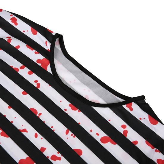 4Pcs/Set Halloween Outfit Adult Kid Prisoner Costume with Classic Robe Style Striped Print Role-Playing Tops Pants Hat Chain Set