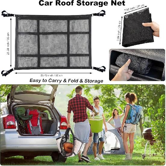 SUV Ceiling Cargo Net, Trunk Organizer, Car Roof Storage, Truck Netting, Van Interior Accessories, Double-Layer Mesh Camping Essentials