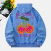 Blazing Cherry Washed Hoodies Women Vintage Prints Cotton Pullovers Distressed Pocket Oversize Hooded Clothes