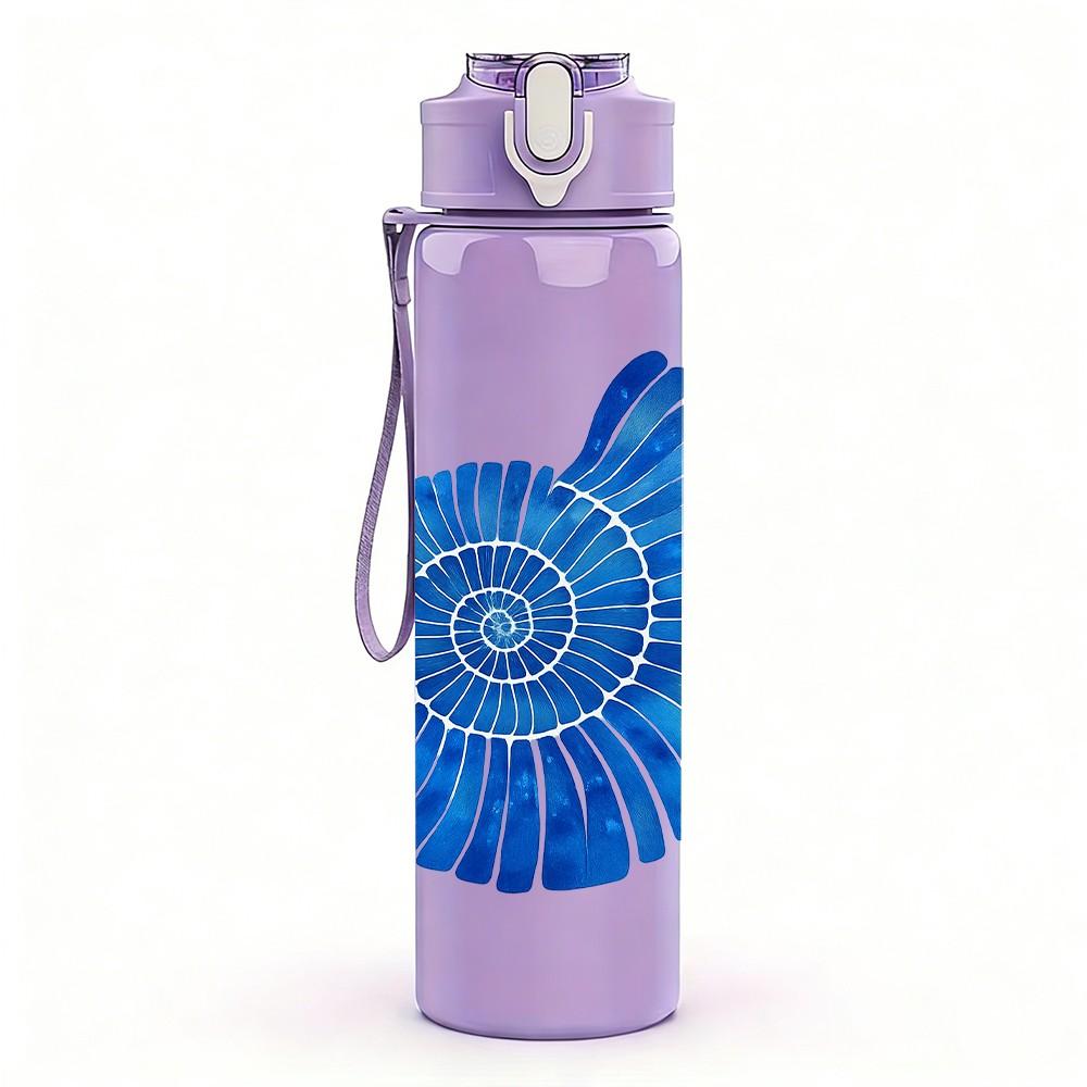 1PC Blue Spiral Seashell Pattern 750ml Color Plastic Sports Water Bottle Leakproof Flip Straw Lid Suitable for Sports Office Home Use