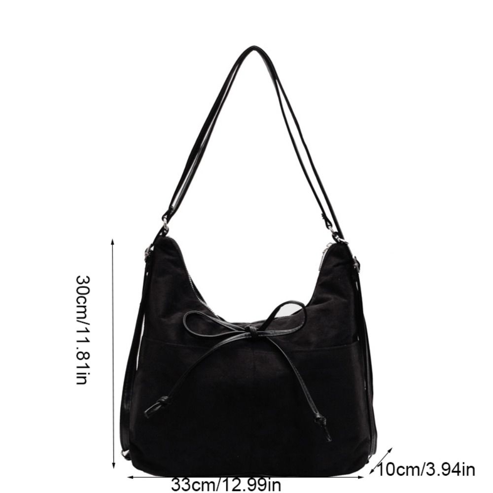 Large Capacity Bow Backpack Solid Color Shoulder Tote Bag Casual Suede Shoulder Bag Shopping