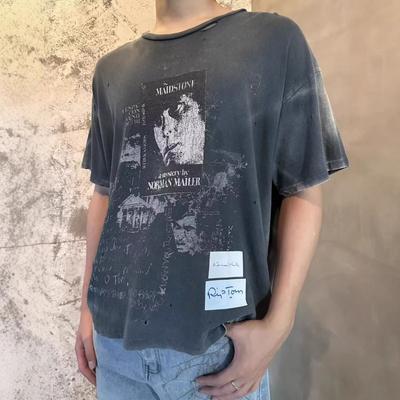 Unisex Vintage Washed Cotton Graphic Tee Round Neck Short Sleeve Casual T-Shirt Youth