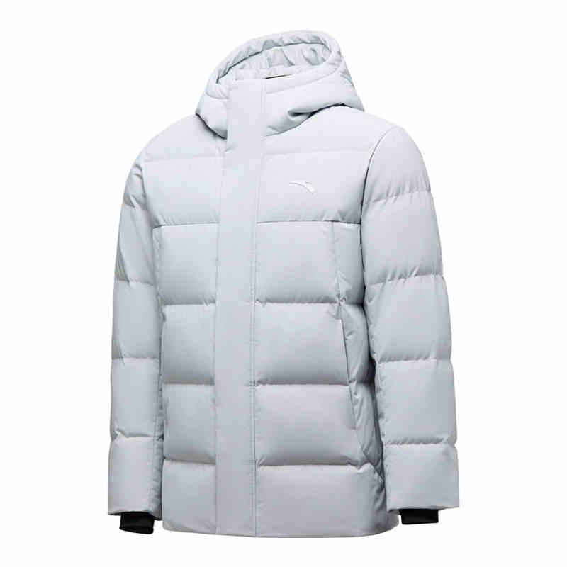 Anta Solid Color Zipper Hooded Comfortable Breathable Short Down Jacket Men outerwear Gray Silver 452440206-1