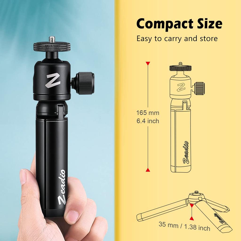 Zeadio Metal Mini Tripod with Rotating Head Mount for All Cameras and Pocket Portable Desktop Tabletop Stand Tripod 360° Gimbals, Tripod,