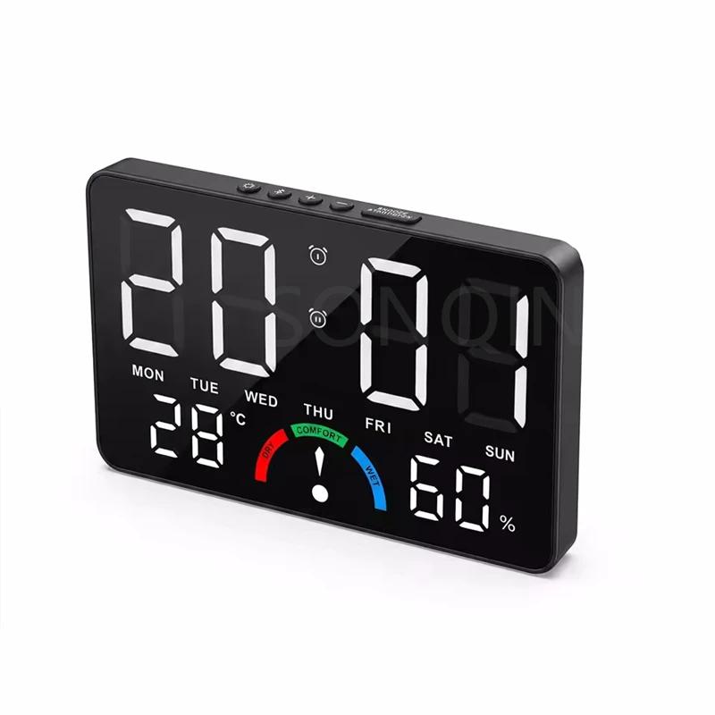 Home Temperature Humidity Meter Clock with Comfort Reminder Electronic LED Digital Alarm Clock Dual Alarms Snooze Table Watch
