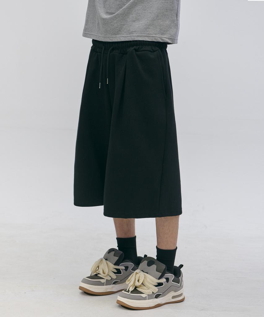 SOMEPLACE MAN Basic Bermuda Wide Fit Elastic Waist Sweat Oversized Training Cropped Pants_2 Colors