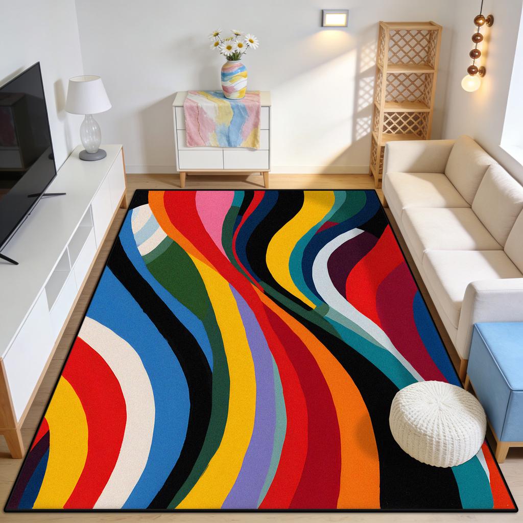 Modern Abstract Art Easy Clean Fluffy Carpet Decoration Bedroom Living Room Soft Cute Rug Antiskid Short Velvet Large Floor Mat