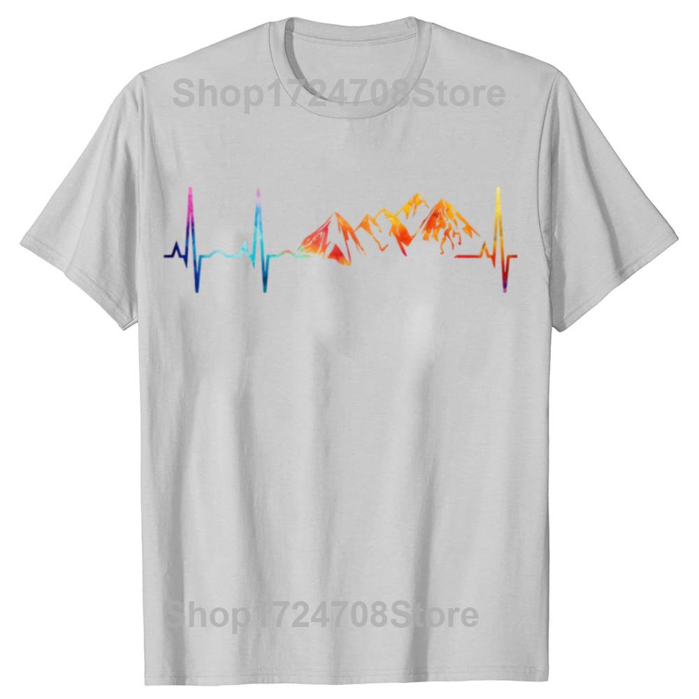 Funny Mountain Heartbeat Pulse Line Tshirts Men Womens Fashion Casual Tshirt 100 Cotton Loose Climbing Hiking T Shirt