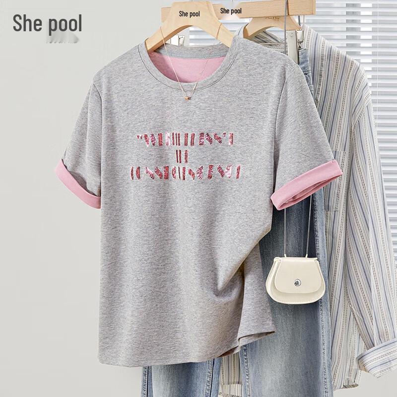 

Ta Chi Women s Sequin Letter Short Sleeve Round Neck T-Shirt L