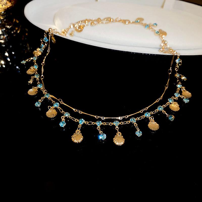 Electroplated zircon serpentine flower butterfly safety lock pearl necklace medieval collarbone chain new Chinese necklace women