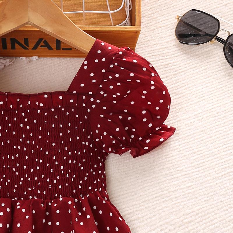 Girls' Summer Retro Polka Dot Hepburn Style Short-Sleeve Princess Dress