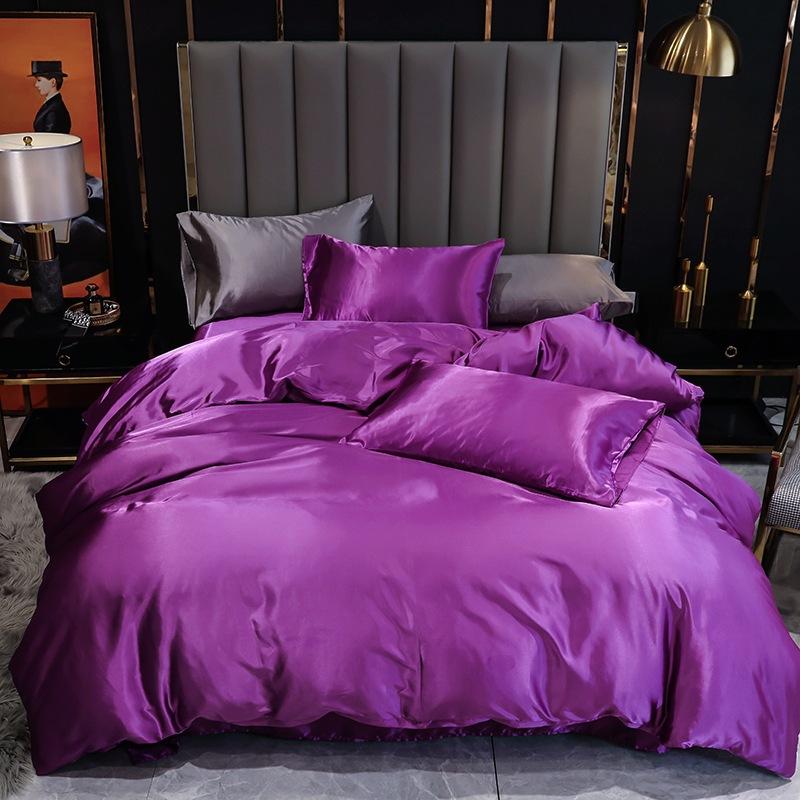 Satin Faux Silk Duvet Cover Set European and American Solid Skin-Friendly Quilt Cover Sleeping Naked Cozy Bedclothes No Sheets