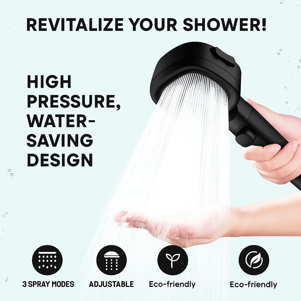 High Pressure Shower Head Water Saving 3-Modes Shower Heads Adjustable Water Massage Sprayer Bathroom Accessories