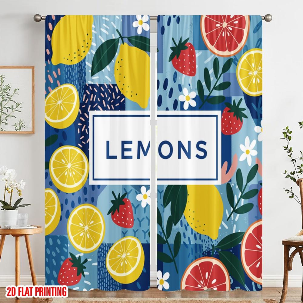 2pcs 2D flat printing Window Curtains Cute Strawberry Lemon Slice Fabric Without Electricity Family Party for Indoor