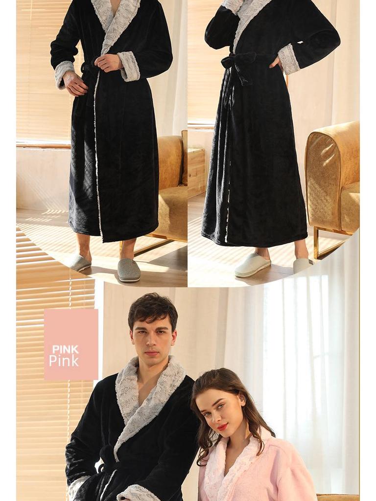 Europäisches Flanellnachthemd in Übergröße und Herrenbademantel aus Korallenfleece zum Jahresende 2021: Dicke, kuschelige Winterkleidung für Paare