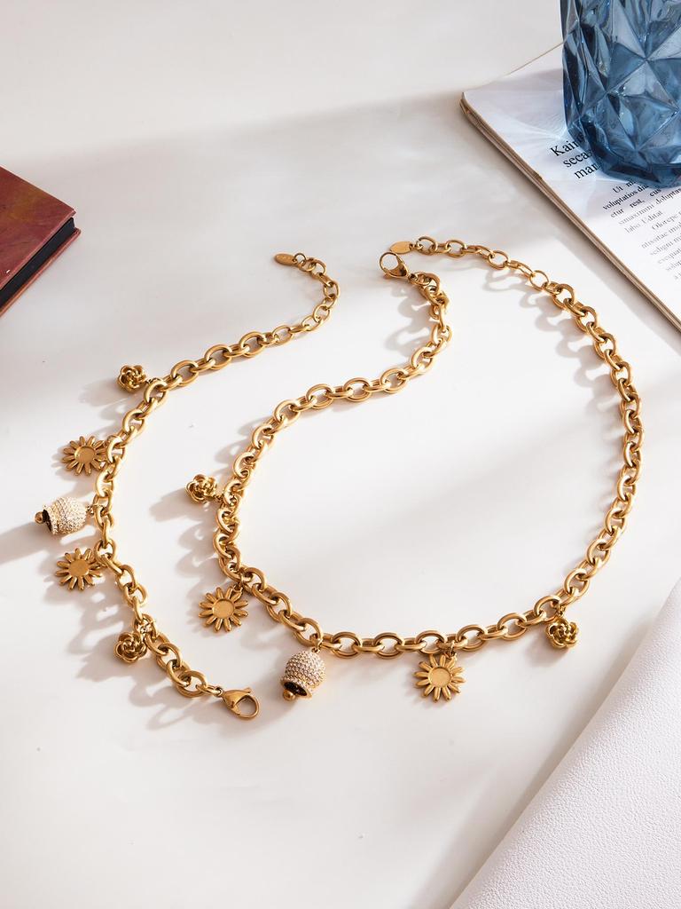 Oumeka 18k Gold-Plated Stainless Steel Jewelry Set: Versatile Pendant, Necklace, and Bracelet.