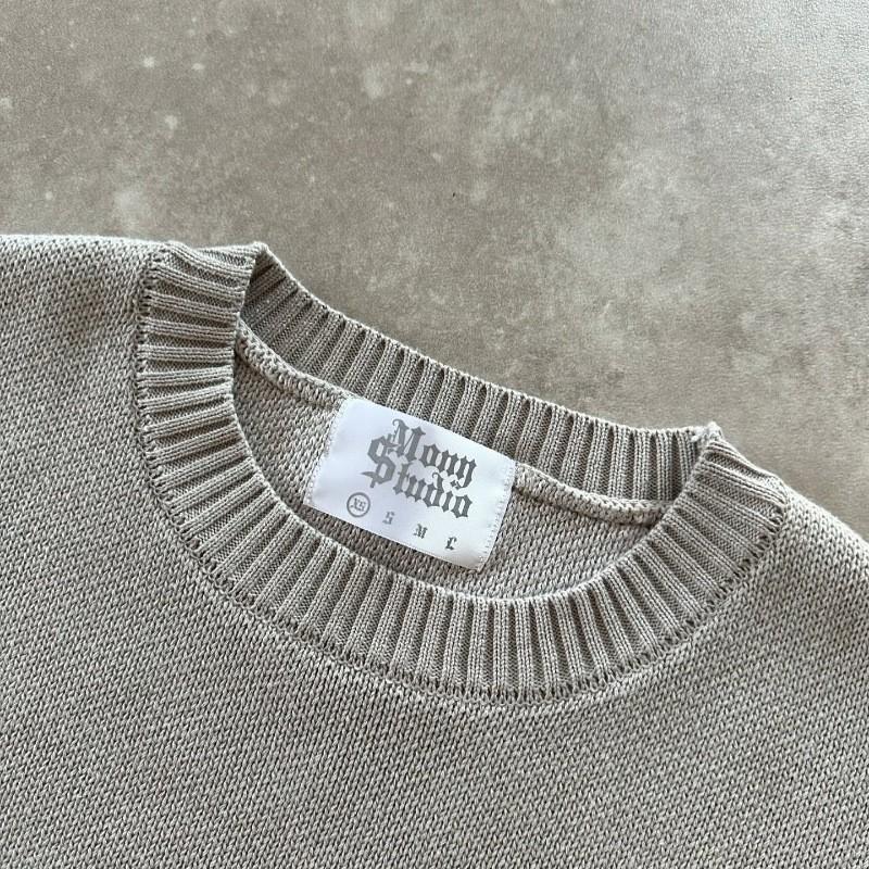 Gray Long Sleeve Knit Sweater Gothic Embroidery Vintage Casual Winter Top Teens