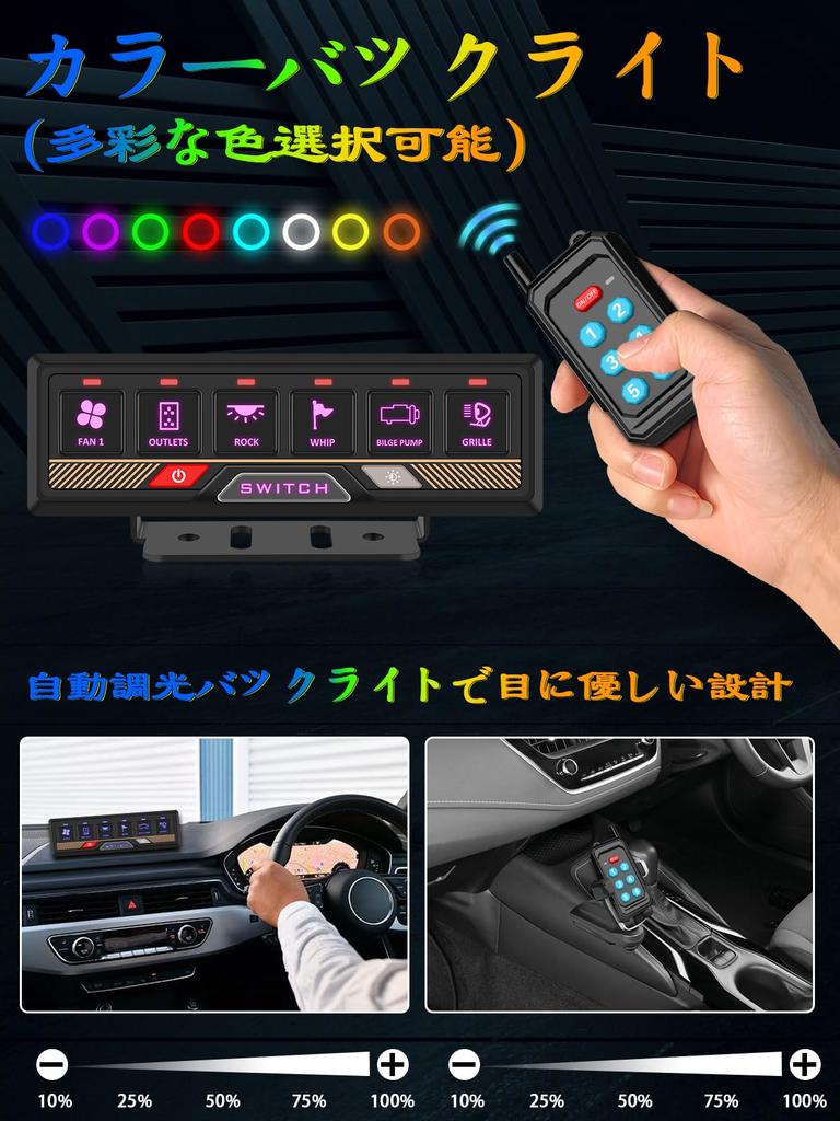 Chelhead Schalterpanel mit Bluetooth-Fernbedienung zu RGB-Hintergrundbeleuchtung und Puls für und Sonderfahrzeuge 6-fach Steuerung, (Bis zu 230 Fuß), Dimmen,