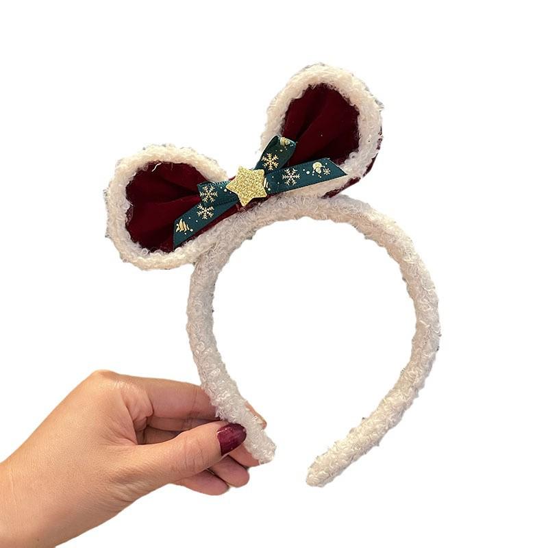 Red Bow Pom Pom Hair Clip Duckbill Christmas Headband for Kids