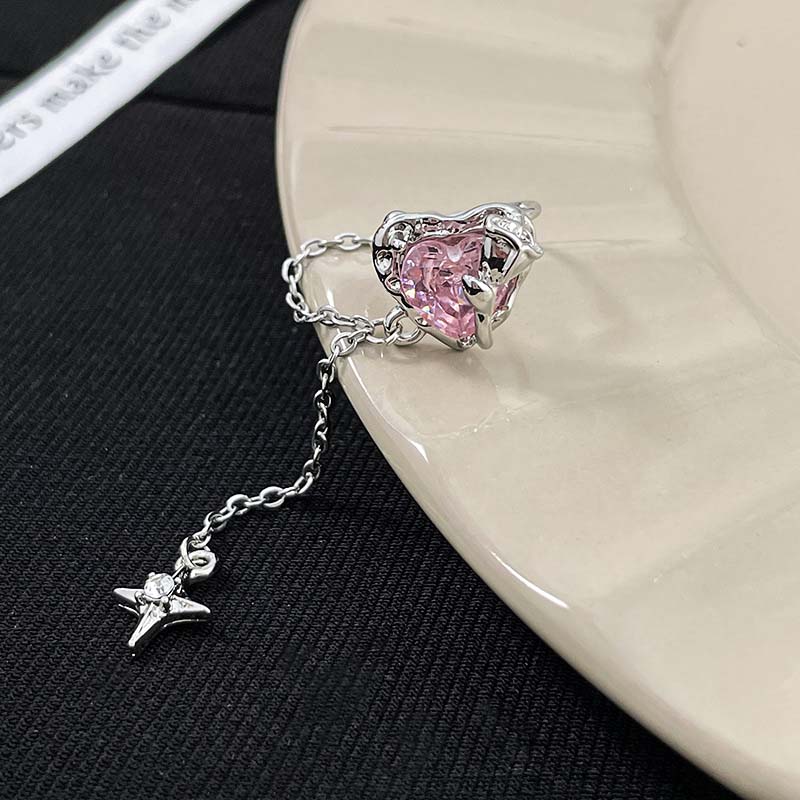 Romantic Zircon Heart Star Dangle Earrings for Women Sweet Pink Opal Long Tassel Chain Ear Cuffs Y2K Accessories Fine Jewelry