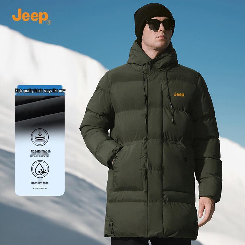 Jeep Men's Mid-Length Hooded Padded Winter Coat