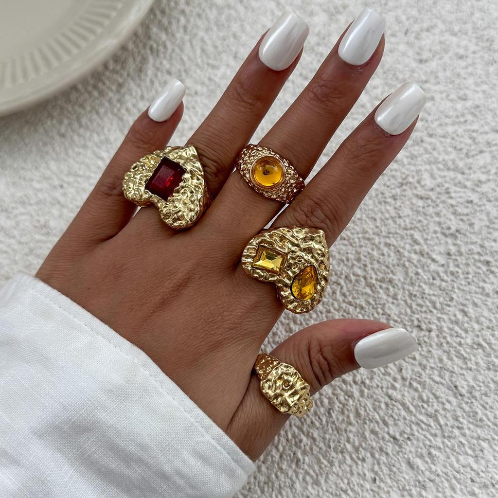 European & American Cross-Border Cold Style Irregular Gemstone Ring Set for Women