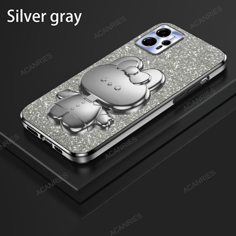 Cute 3D Rabbit Makeup Mirror Stand Plating Case For Motorola Moto G13 G23 G53 G72 G73 E13 E20 E22 E32 E6s E7 Plus Protect Cover