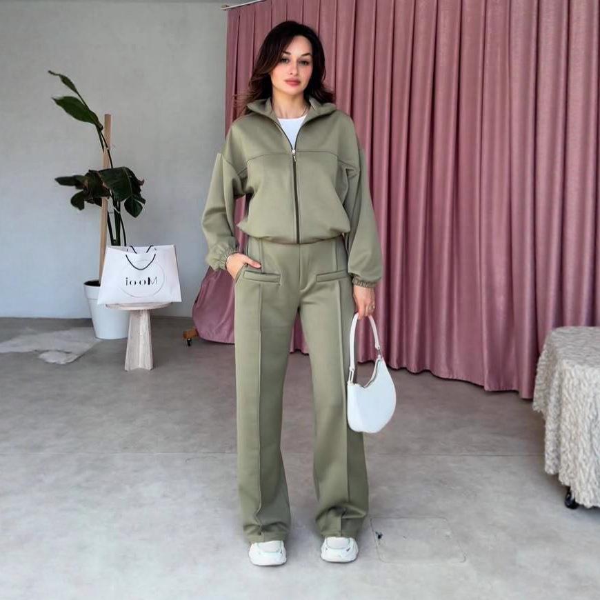 Women s Autumn Casual Fashion Loose Wide-leg Pants with Zipper & Pockets M