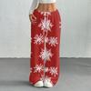 Women's Casual Christmas Print -Lined Loose Fit Straight Leg Pants with and Elastic Waist for Winter