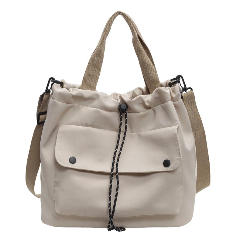 Casual drawstring tote bag women's versatile lightweight simple shoulder bag fashion commuting out portable messenger bag