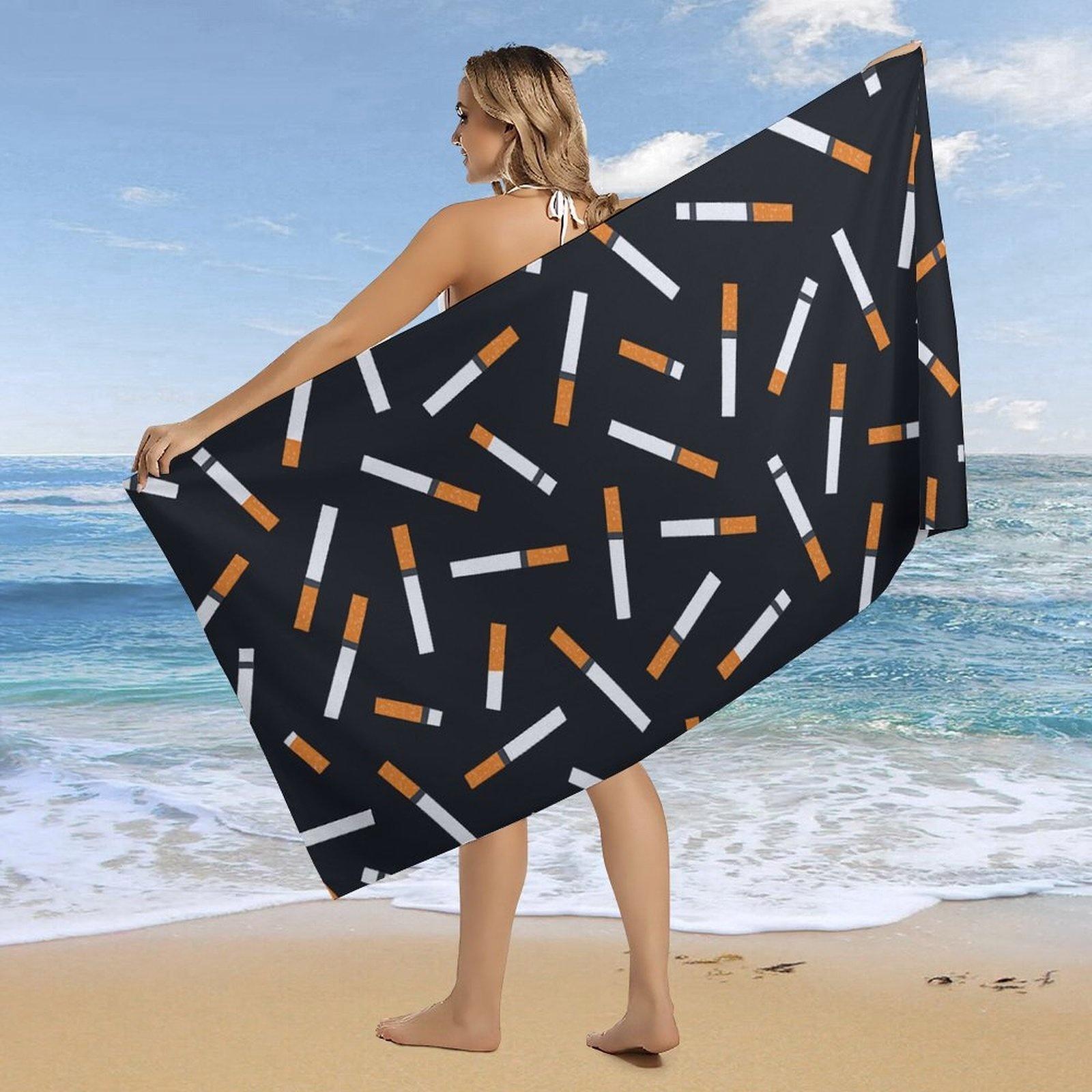 Lampada Black/Orange Large Quick-Dry Beach Towel - Super Absorbent Bath, Pool, Gym Towel Lightweight & Compact Modern Cigarette Print In