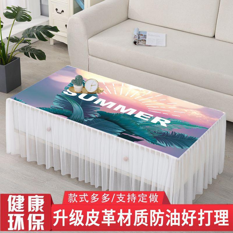 

All-Inclusive Coffee Table Tablecloth Imitation Fabric Leather Lace Scandinavian Coffee Table Covers Rectangular Living Room Home Dining Table Cushion Summer 40*80cm droop 40cm